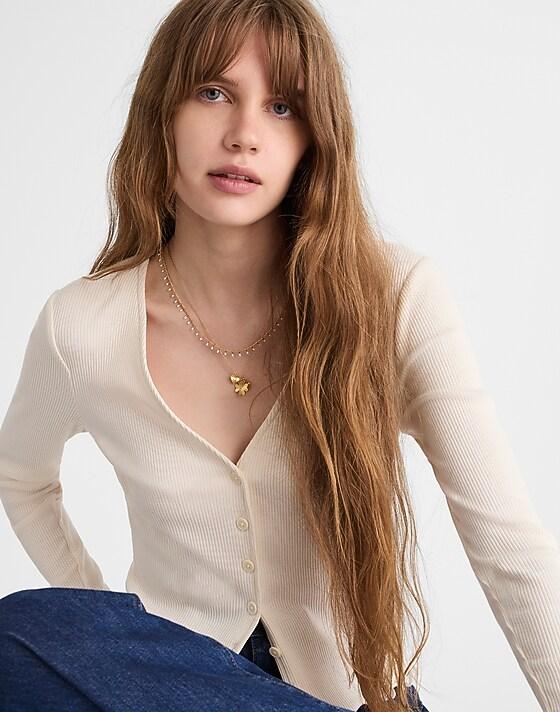 madewell Lettuce-Hem V-Neck Cardigan vintage ivory