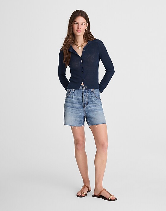 Madewell Linen-Blend Crewneck Cardigan Deep Navy