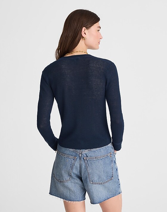Madewell Linen-Blend Crewneck Cardigan Deep Navy