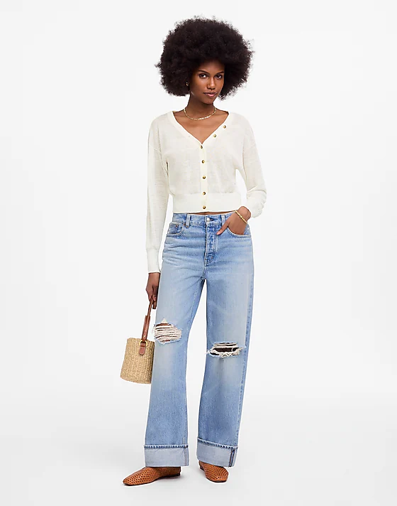 Madewell Linen-Blend V-Neck Cardigan Ivory