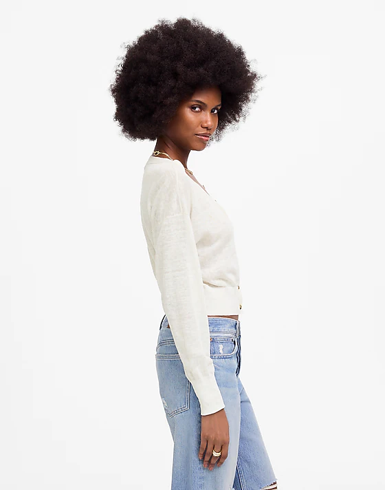 Madewell Linen-Blend V-Neck Cardigan Ivory