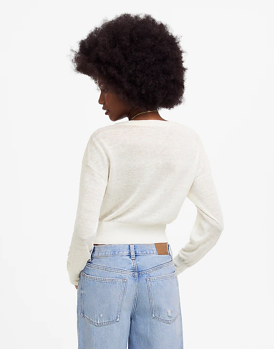 Madewell Linen-Blend V-Neck Cardigan Ivory