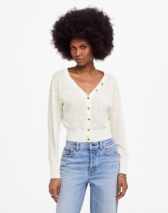 madewell Linen-Blend V-Neck Cardigan ivory