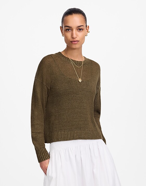 madewell Linen Drop-Shoulder Sweater olive