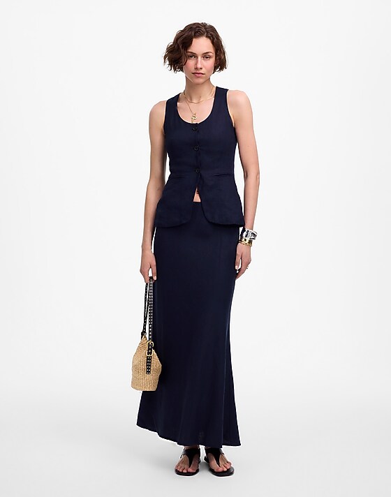 madewell Linen Maxi Slip Skirt juniper berry