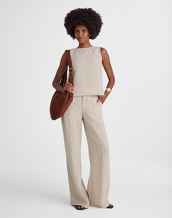 Madewell Linen Pleated Shell Top Oat