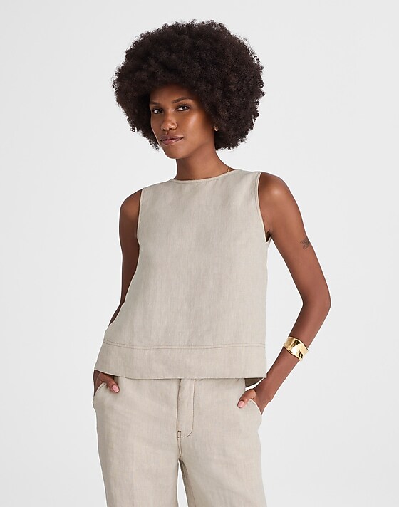 madewell Linen Pleated Shell Top oat