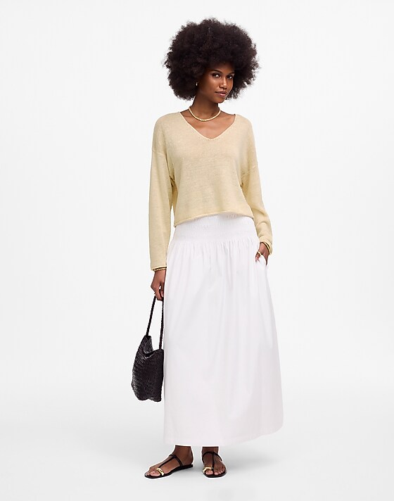 Madewell Linen V-Neck Sweater Beach Sand