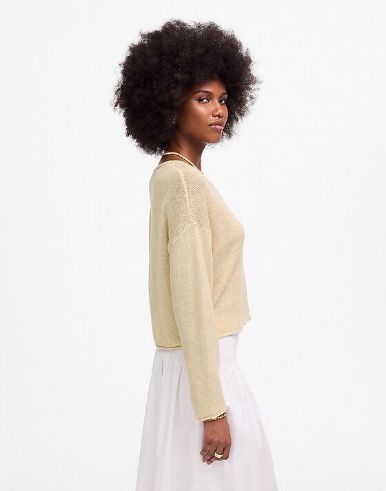 Madewell Linen V-Neck Sweater Beach Sand