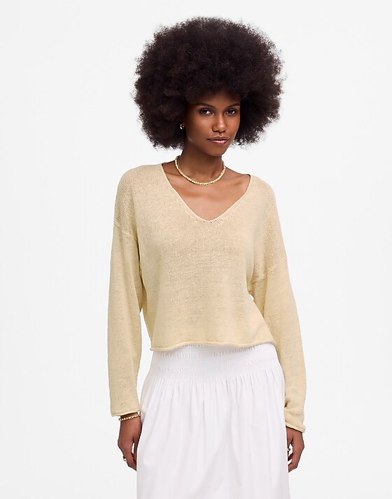 madewell Linen V-Neck Sweater beach sand