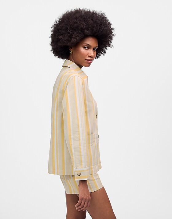 Madewell Long Chore Jacket In Stripe Poplar Yellow