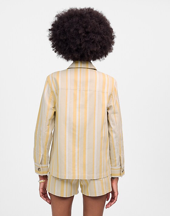Madewell Long Chore Jacket In Stripe Poplar Yellow