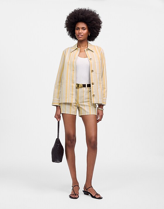 madewell Long Chore Jacket in Stripe poplar yellow