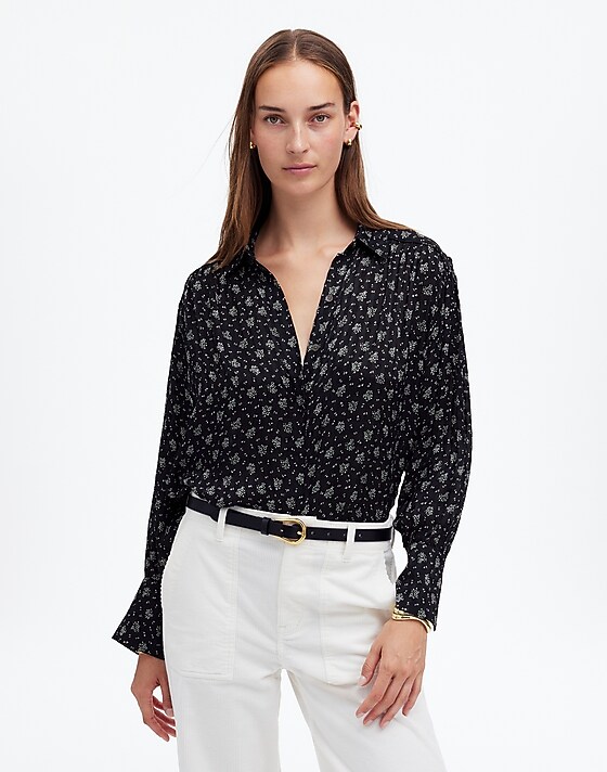 Madewell Long-Sleeve Button-Front Top True Black