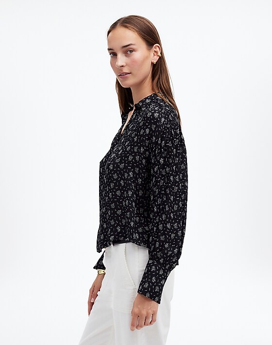 Madewell Long-Sleeve Button-Front Top True Black