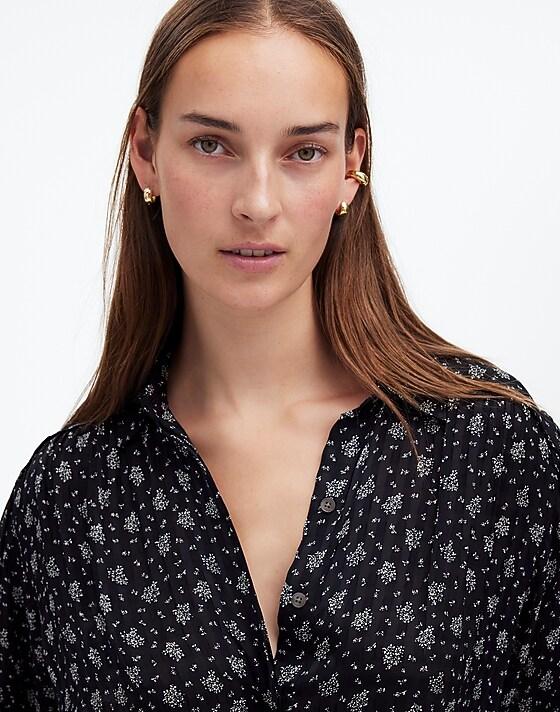 madewell Long-Sleeve Button-Front Top true black