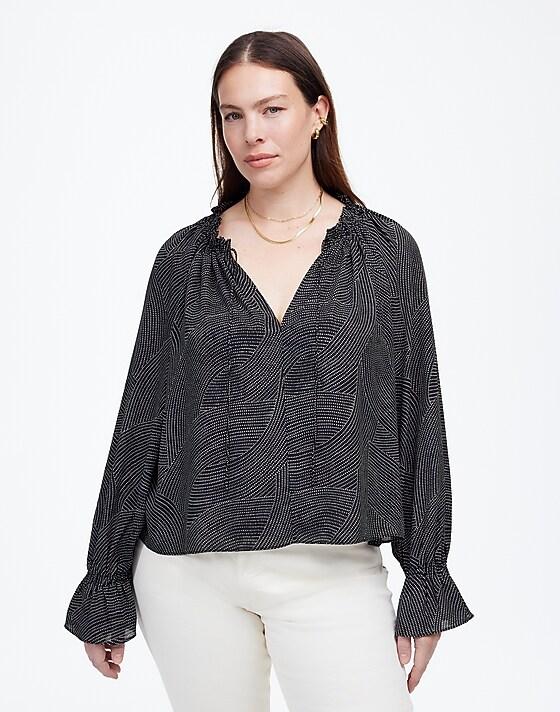 Madewell Long-Sleeve Tie-Neck Top True Black