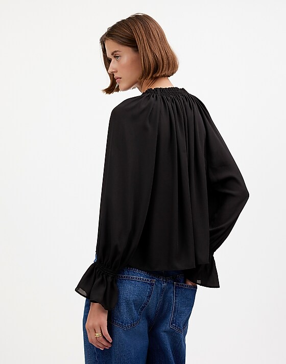 Madewell Long-Sleeve Tie-Neck Top True Black