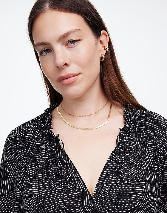 madewell Long-Sleeve Tie-Neck Top true black