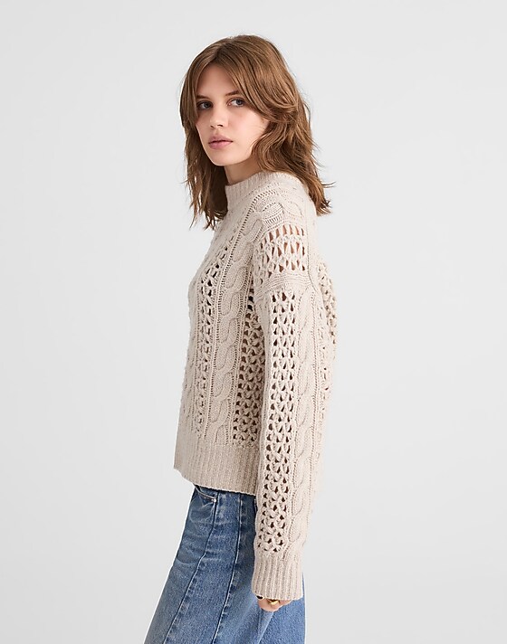 Madewell Marled Cable-Knit Sweater Mixed Oat Marl