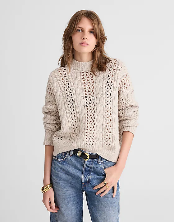 madewell Marled Cable-Knit Sweater mixed oat marl