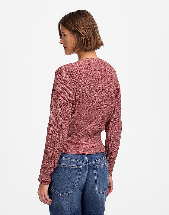 Madewell Marled Ribbed Lace-Up Sweater Red Marl