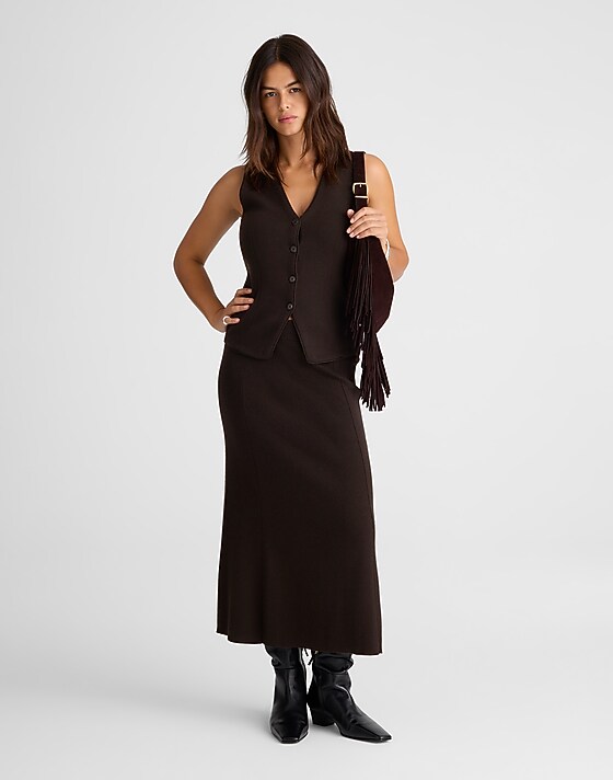 madewell Merino Wool-Blend Maxi Skirt molasses