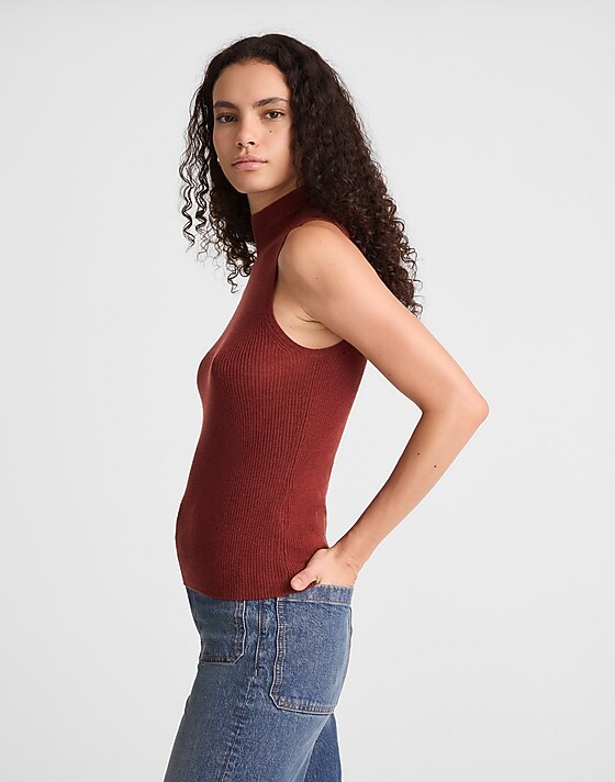 Madewell Merino Wool-Silk Sweater Tank Deep Rust