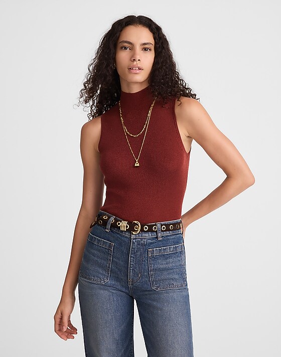 madewell Merino Wool-Silk Sweater Tank deep rust
