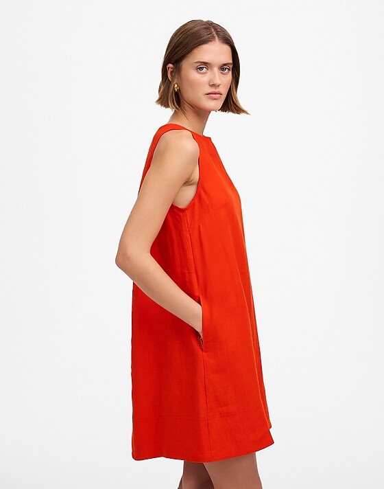 Madewell Mini Shift Dress In Linen Bright Flame