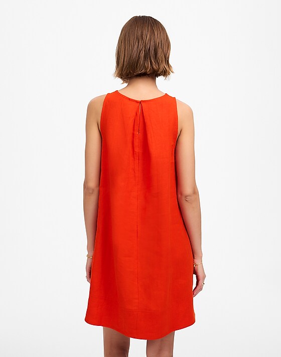 Madewell Mini Shift Dress In Linen Bright Flame