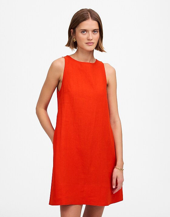 madewell Mini Shift Dress in Linen bright flame