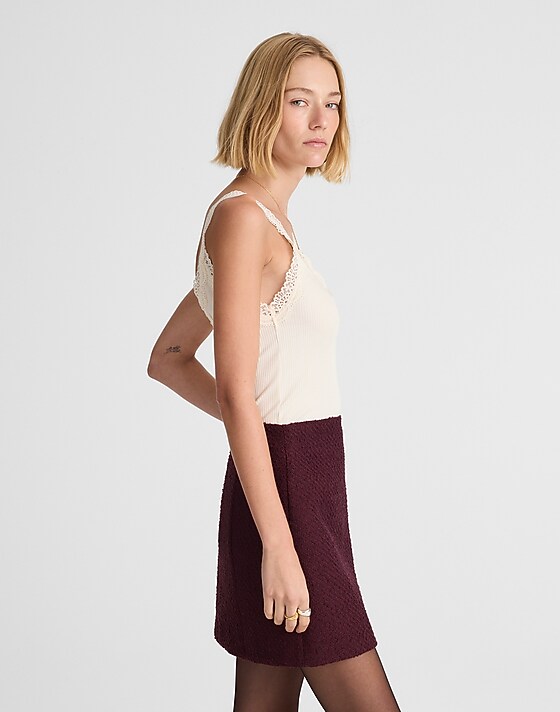 Madewell Mini Skirt In Tweed Dark Pomegranate