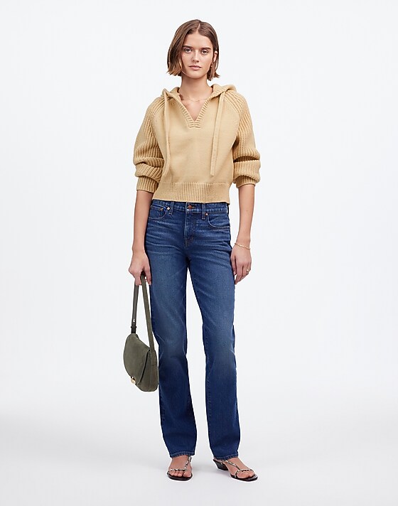 Madewell Open-Neck Ribbed Hoodie Summer Dune