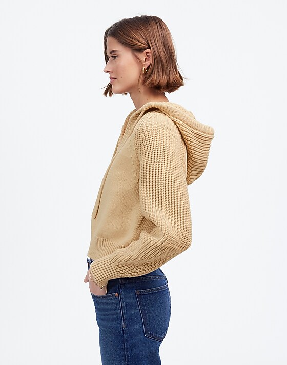 Madewell Open-Neck Ribbed Hoodie Summer Dune