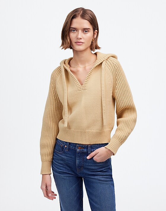 madewell Open-Neck Ribbed Hoodie summer dune