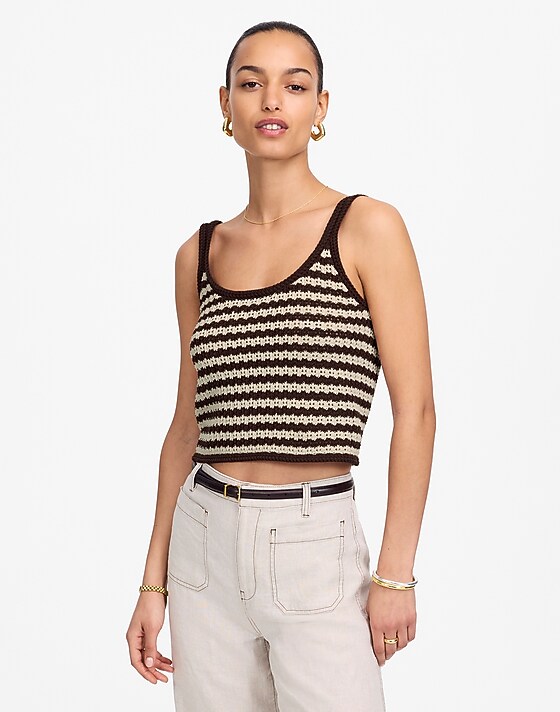 madewell Open-Stitch Sweater Tank sand stripe