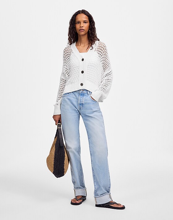 Madewell Open-Stitch V-Neck Cardigan White