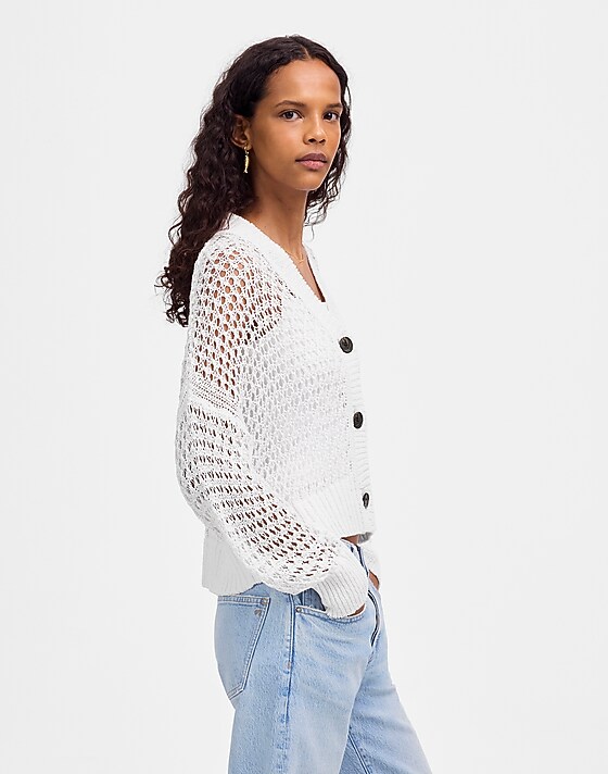 Madewell Open-Stitch V-Neck Cardigan White