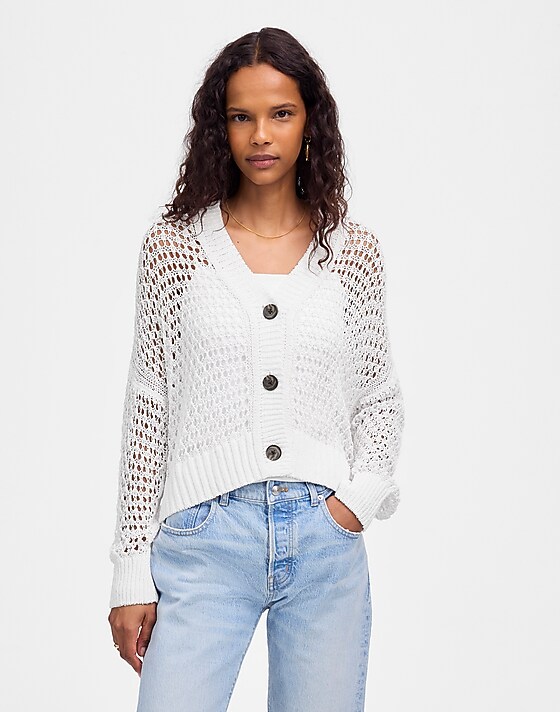 madewell Open-Stitch V-Neck Cardigan white