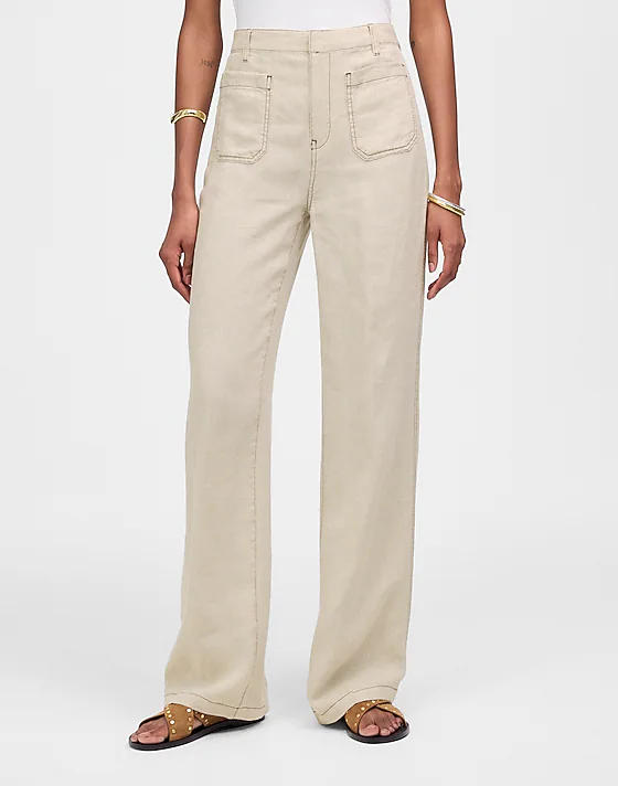 Madewell Patch Pocket Flare Pant In 100% Linen Oat