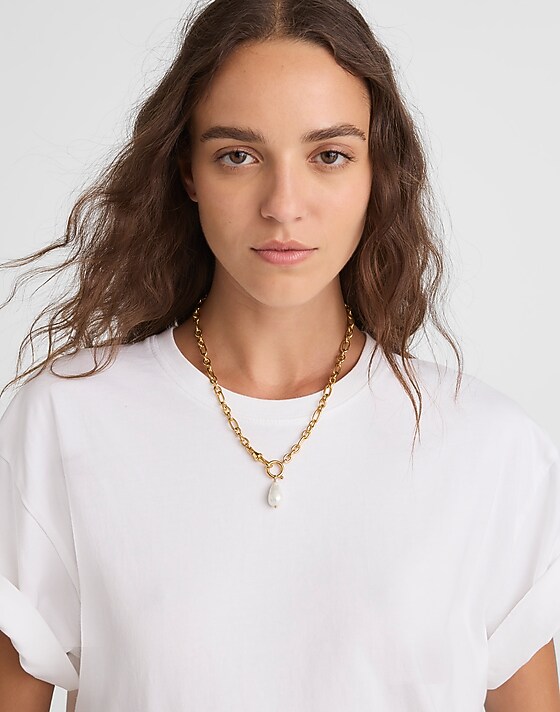 Madewell Pearl Watch Chain Necklace Antique Gold