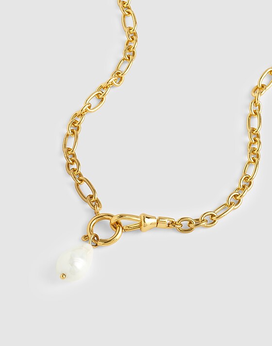 Madewell Pearl Watch Chain Necklace Antique Gold