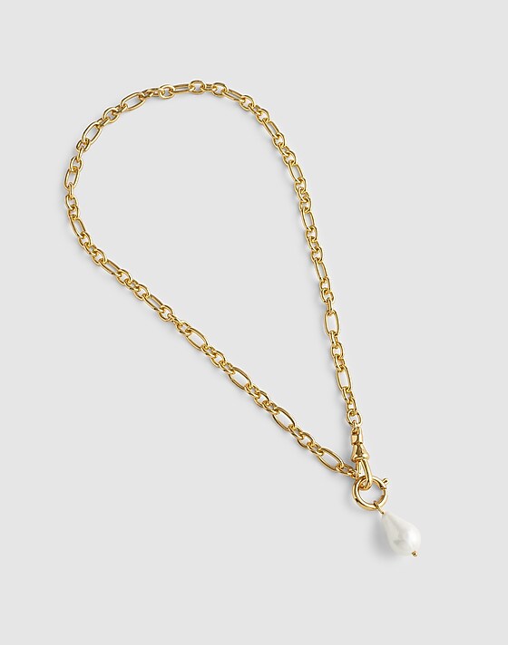 madewell Pearl Watch Chain Necklace antique gold