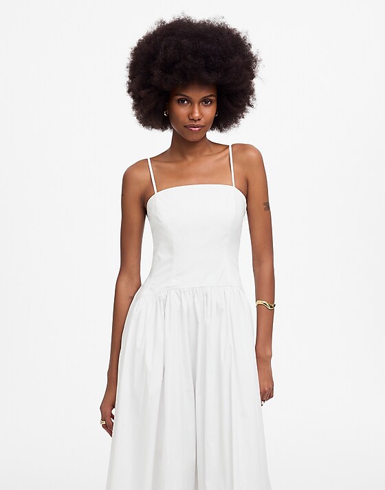 Madewell Petite Poplin Seamed Midi Dress White