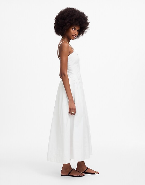 Madewell Petite Poplin Seamed Midi Dress White