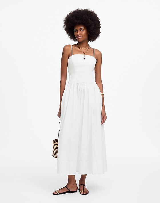 madewell Petite Poplin Seamed Midi Dress white