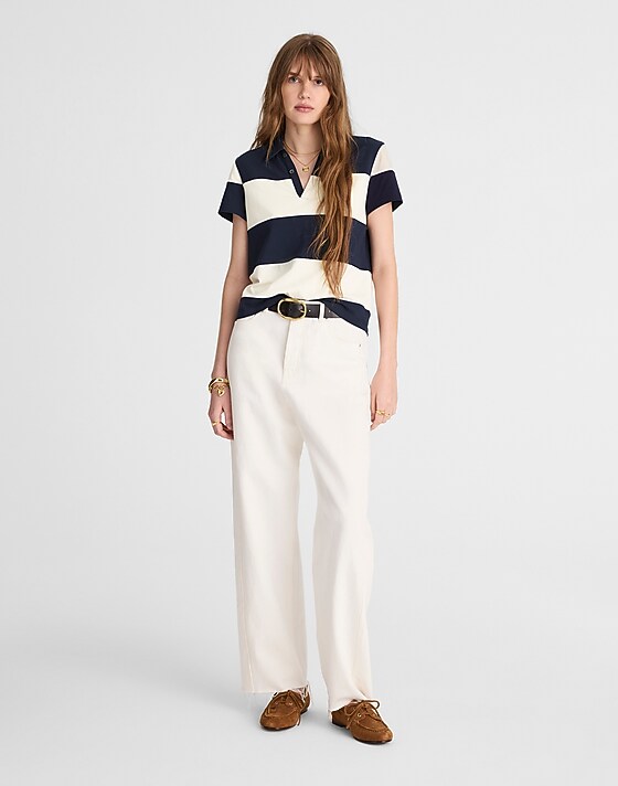 Madewell Pieced Boxy Polo Tee Midnight Navy