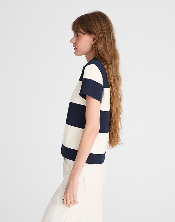 Madewell Pieced Boxy Polo Tee Midnight Navy