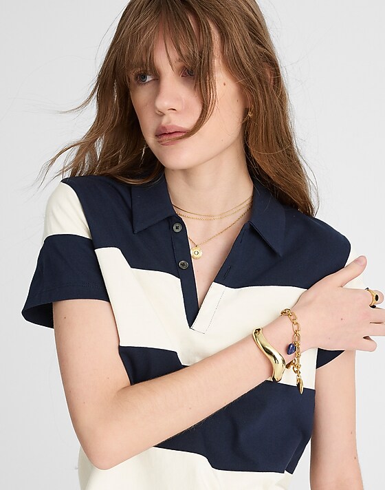 Madewell Pieced Boxy Polo Tee Midnight Navy